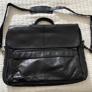 Black Leather Briefcase  with Removable Shoulder Strap